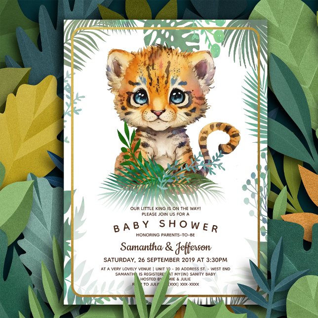 Invitación Baby Shower de pequeños tigres (Start your celebration with our “roar-some” very cute tiger baby shower invitation.)