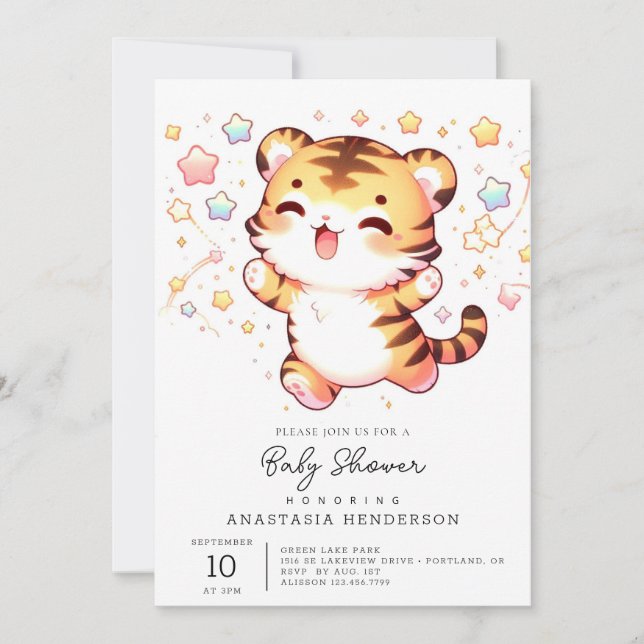 Invitación Baby Shower de pequeños tigres (Anverso)