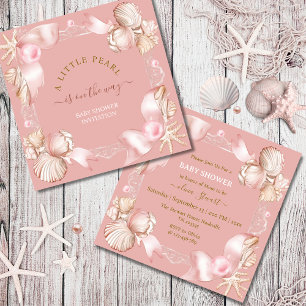 Invitación Baby Shower de perla rosa de la moda costera