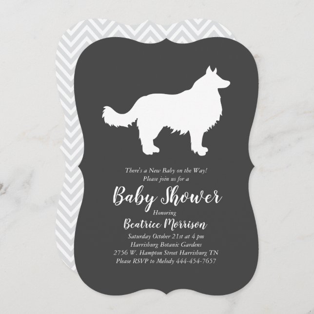 Invitación Baby Shower de Perro Collie de borde (Anverso / Reverso)