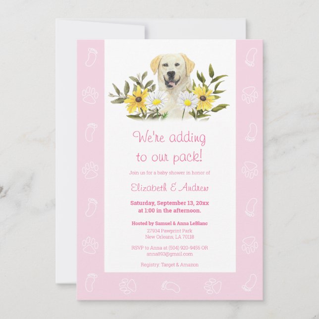 Invitación Baby Shower de perro Labrador amarillo  (Anverso)