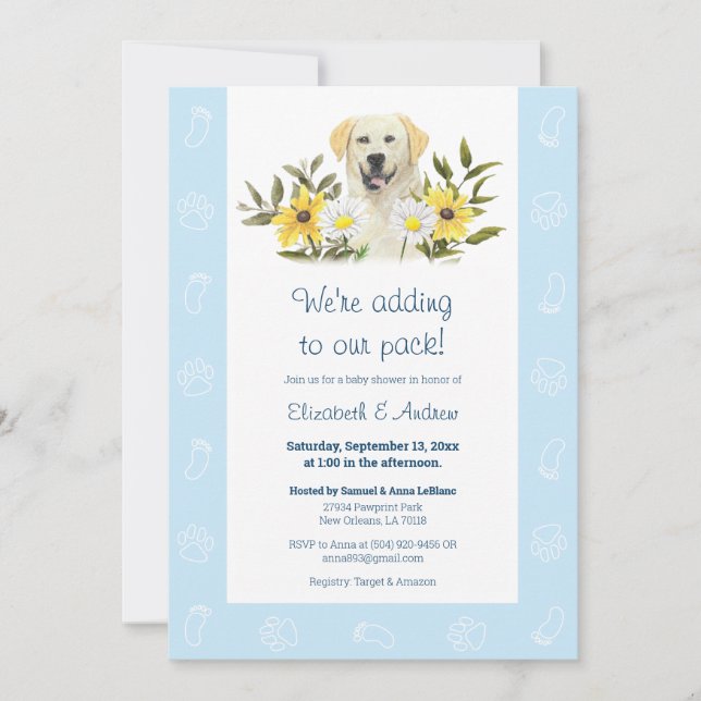 Invitación Baby Shower de perro Labrador amarillo  (Anverso)