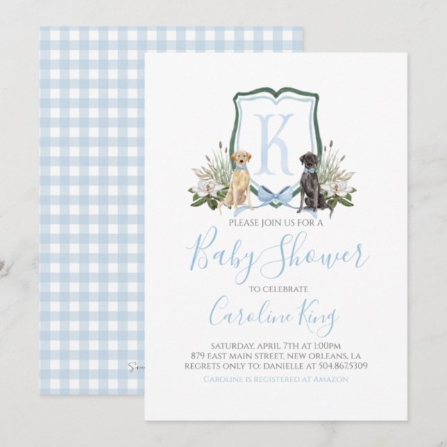 Invitación Baby Shower de Perro Preppy Southern Bl (Anverso / Reverso)