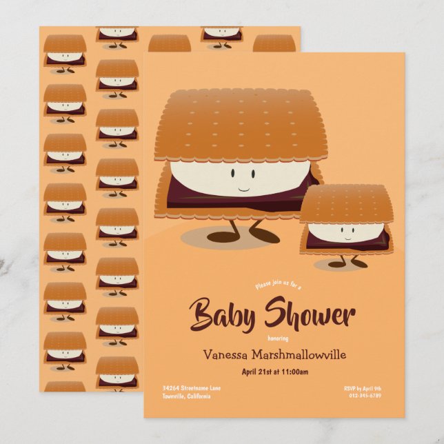 Invitación Baby Shower De Personajes De personalizado Brown W (Anverso / Reverso)