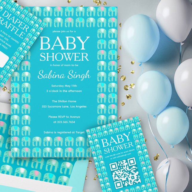 Invitación Baby Shower de Personalizado con patrón de elefant (Elephant Pattern Cute Custom BABY SHOWER Invitation
Blue Pink Gender Neutral
)