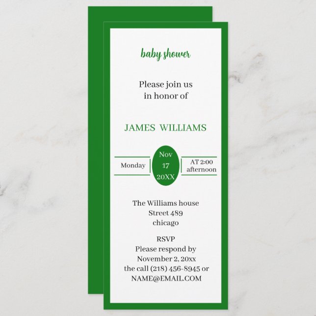 Invitación Baby Shower de Personalizado verde claro simple (Anverso / Reverso)