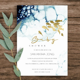 INVITACIÓN BABY SHOWER DE PESCADO DE ORO NAVY BAJO