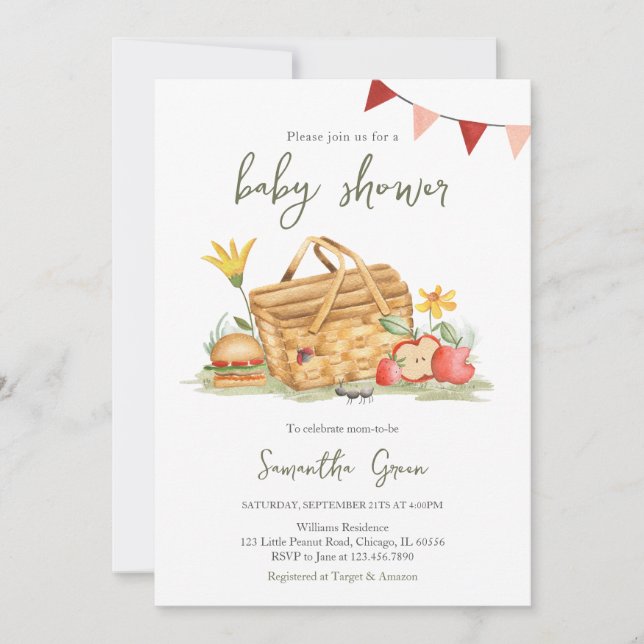 Invitación Baby Shower de picnic neutro de género (Anverso)