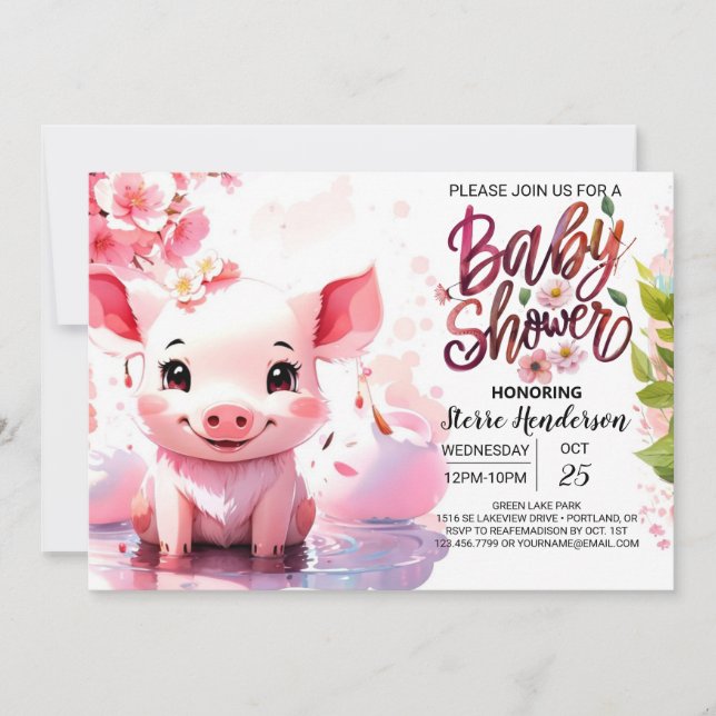 Invitación Baby Shower de Piglet's Watercolor Farmyard (Anverso)