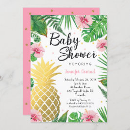 Invitación Baby Shower de piña dorada, tropical