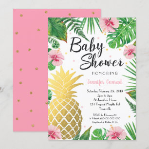 Invitación Baby Shower de piña dorada, tropical