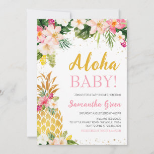 Invitación Baby Shower de piña rosa floral