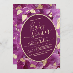 Invitación Baby Shower de pincel acrílico de la Pluma de Oro