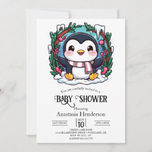 Invitación Baby Shower de Pingüino Cute Encantado