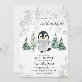 Invitación Baby Shower de Pingüino de Plata Neutral de Género
