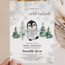 Baby Shower de Pingüino de Plata Neutral de Género