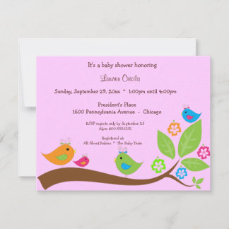 Invitación Baby Shower De Pink 4 Birdies Y Flores