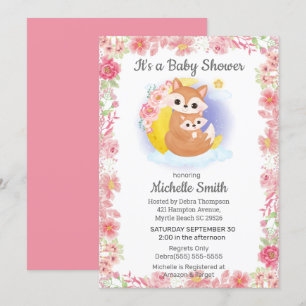 Invitación Baby Shower de Pink Floral Fox Mom