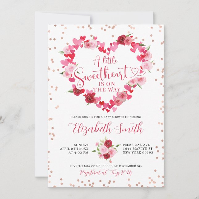 Invitación Baby Shower de Pink Heart Slove (Anverso)