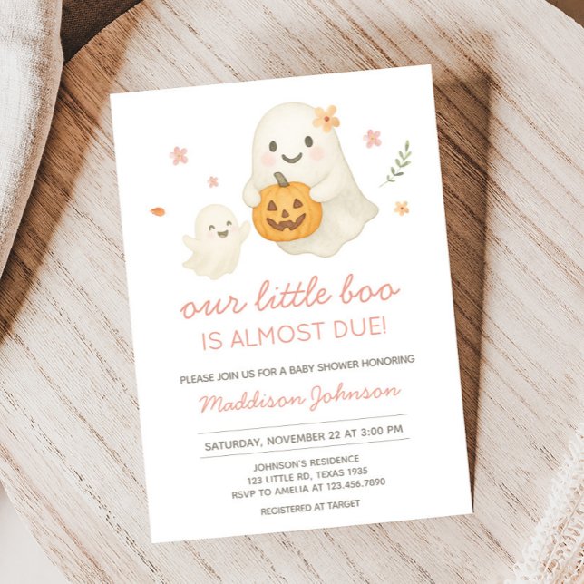 Invitación Baby Shower de Pink Little Boo Halloween (Pink Halloween Little Boo Baby Shower Invitation)