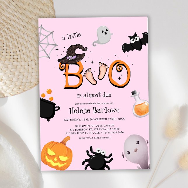 Invitación Baby Shower de Pink Little Boo Halloween (Pink Little Boo Halloween Baby Shower Invitation)