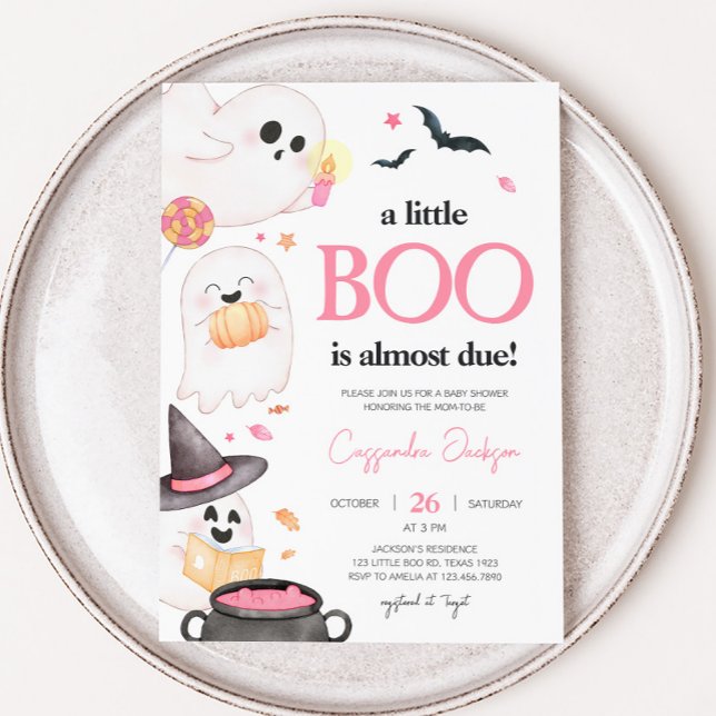 Invitación Baby Shower de Pink Little Boo Halloween (Pink Little Boo Invitation 
)
