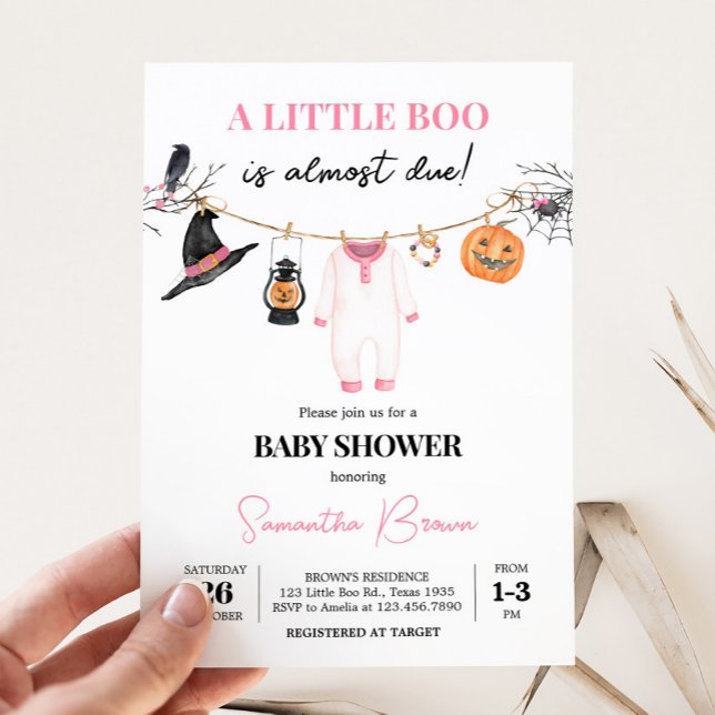 Invitación Baby Shower de Pink Little Boo Halloween (Halloween Baby Clothes Baby Shower Invitation
)