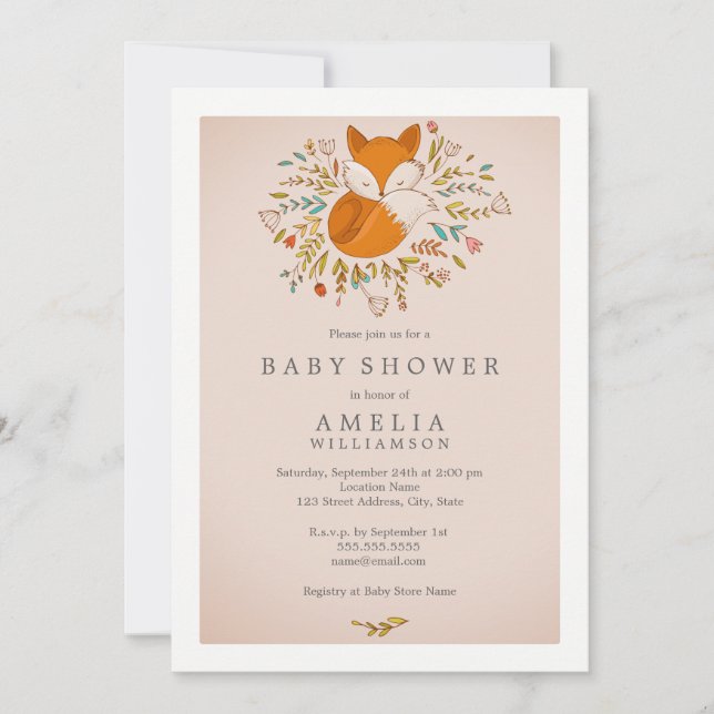 Invitación Baby Shower de Pink Sweet Woodland Fox (Anverso)