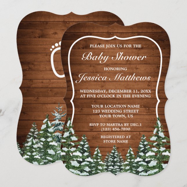 Invitación Baby Shower de pino de campo de madera y bosques d (Anverso / Reverso)