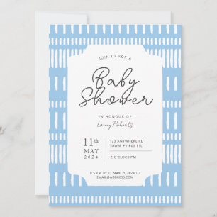 Invitación Baby Shower de pinturas a rayas azules y blancas
