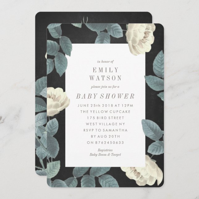 Invitación Baby Shower de pizarra de flor de rosa  (Anverso / Reverso)