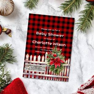Invitación Baby Shower de Plaid de Búfalo de Cerca de Navidad