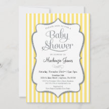 Invitación Baby Shower de plata amarilla gris neut