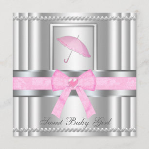 Invitación Baby Shower de plata y rosado arqueado moda invita