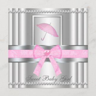 Invitación Baby Shower de plata y rosado arqueado moda invita