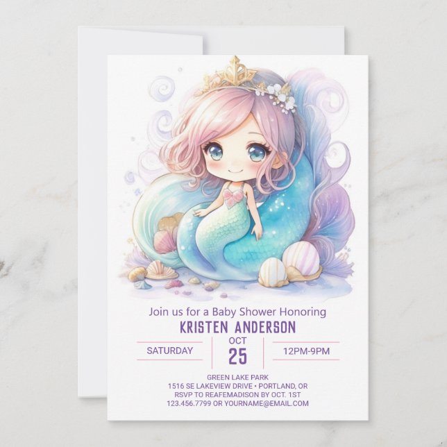 Invitación Baby Shower de Playas de Sirena Splash (Anverso)