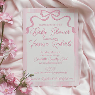 Invitación Baby Shower de plegado rosado, cinta rosada
