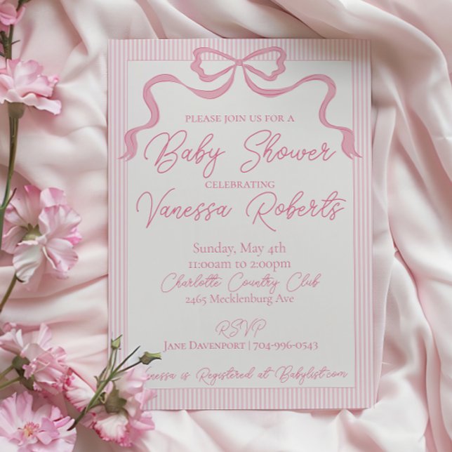 Invitación Baby Shower de plegado rosado, cinta rosada (Subido por el creador)