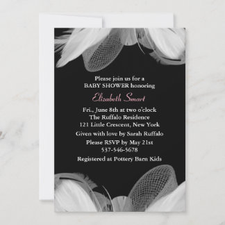 Invitación Baby Shower de plumas blancas