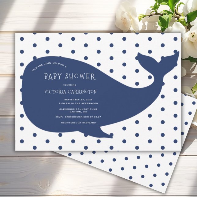 Invitación Baby Shower de Polkadot de ballena azul (Subido por el creador)