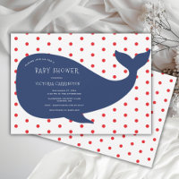 Baby Shower de Polkadot rojo de ballena azul