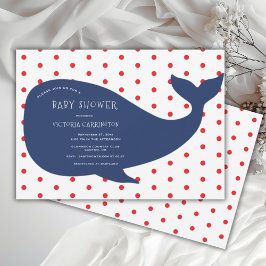 Invitación Baby Shower de Polkadot rojo de ballena azul