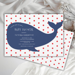 Invitación Baby Shower de Polkadot rojo de ballena azul