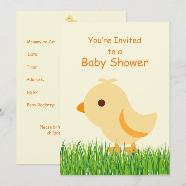 Invitación Baby Shower de pollo de bebé amarillo (Anverso / Reverso)