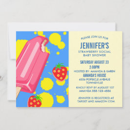 Invitación Baby Shower de Popsicle de Fresa Rosa