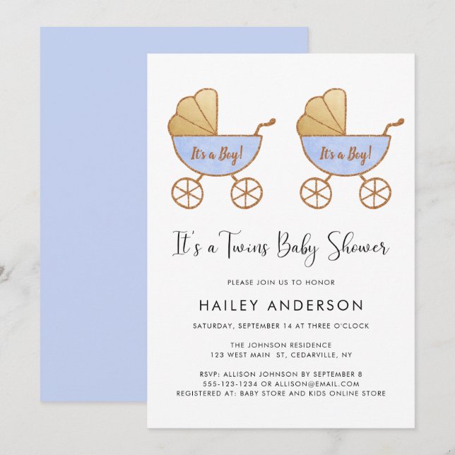 Invitación Baby Shower de portaacuarela para niños gemelos (Anverso / Reverso)