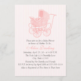 Invitación Baby Shower de portador de bebé rosa vintage