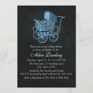Invitación Baby Shower de portaequipajes azul para niños con 