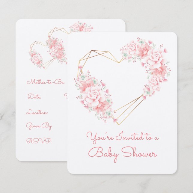 Invitación Baby Shower de Precious Hearts (Anverso / Reverso)