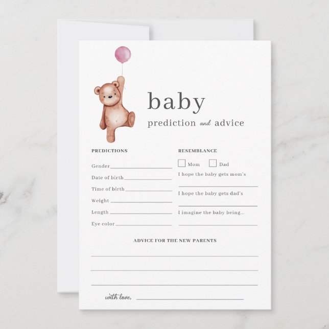 Invitación Baby Shower de predicción y consejo rosado para os (Anverso)